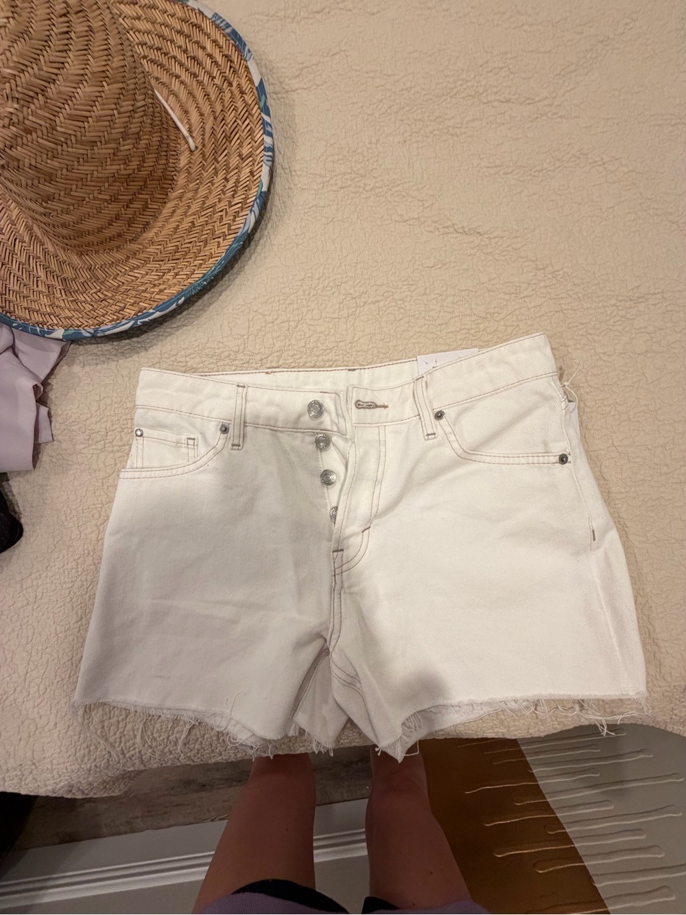 H&M White Button-Fly Denim Shorts